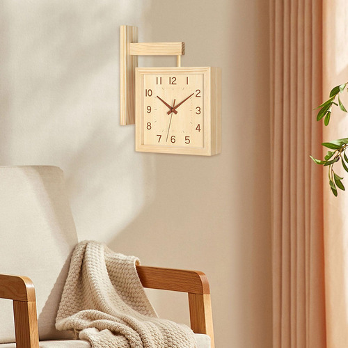 Reloj De La Pared De Doble Cara Diseño Color De Madera