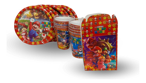 Kit Platos, Vasos, Dulceros 40 Invitados Personajes Mario Bros