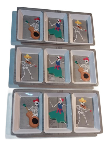 Set De 3 Botaneros Melamina Día De Muertos Halloween Ofrenda