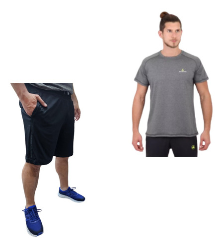 Bermuda De Lycra Hombre + Remera Gris Deportiva Dry Fit Rmdf