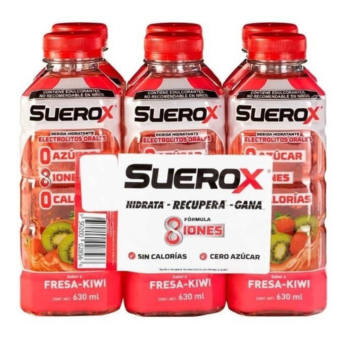 Bebida Hidratante Suerox 8 Iones Manzana Paq C/6 De 630 Mls Suerox Suero Fresa-Kiwi pack x 6