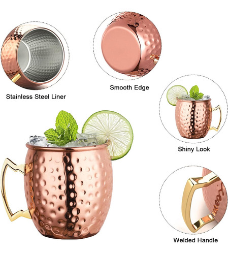 Livehitop Moscow Mule Mugs Set Of 4, Handcrafted Copper C...