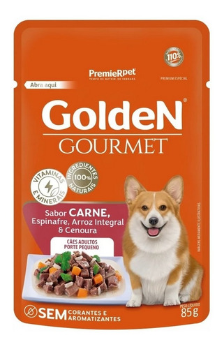 Sachê Golden Gourmet Carne Para Cães Adultos Pequeno 85g