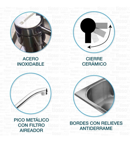 Bacha Johnson Cocina Si55 Dosificador + Griferia Monocomando