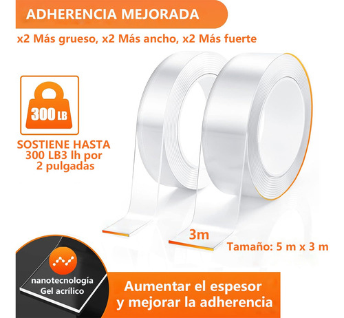 2pcs Nano Tape Doble Cara Adhesiva Trasparente Reutilizable