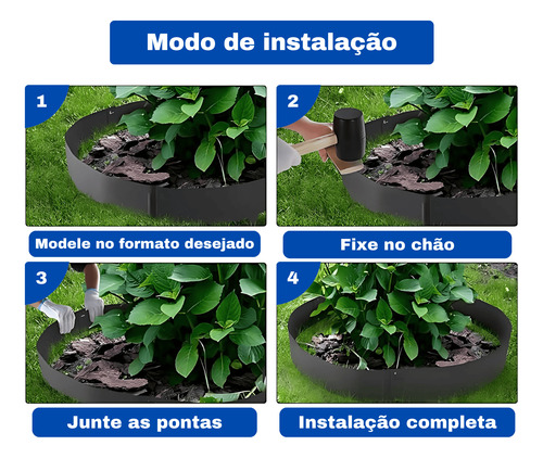 Segmento De Solo Modular Aço Durável 20cm X 1mt Preto 6 Pç
