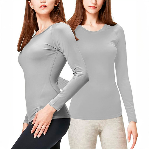 Set 2 Playera Manga Larga Mujer Cuello Redondo Termica Dama