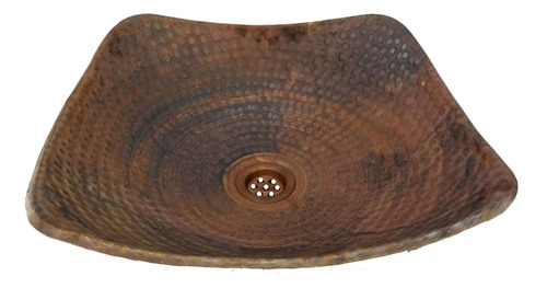 Shallow Hammered Square Rustic Vessel Copper Bathroom Vanit.