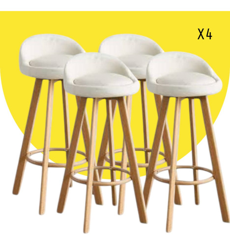 Set De 4 Sillas Giratorias Tapiz Tela Lino Pata Color Roble Lino Marrón Claro Beige