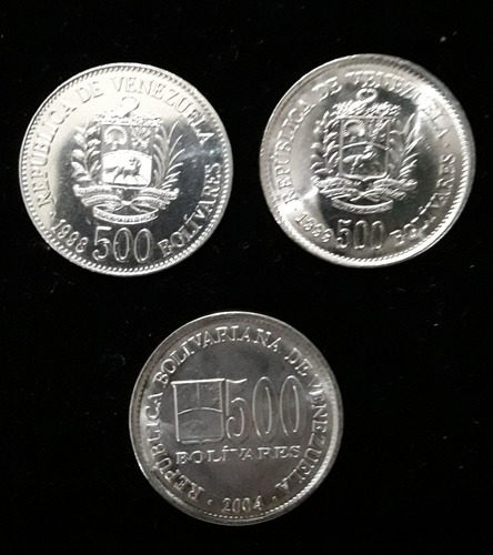 Excelente Set De 3 Monedas 500 Bolívares 98-99-2004