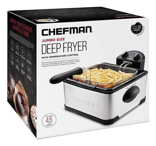 Freidora Chefman Con Colador, 4.5l, Xl, Acero Inoxidable