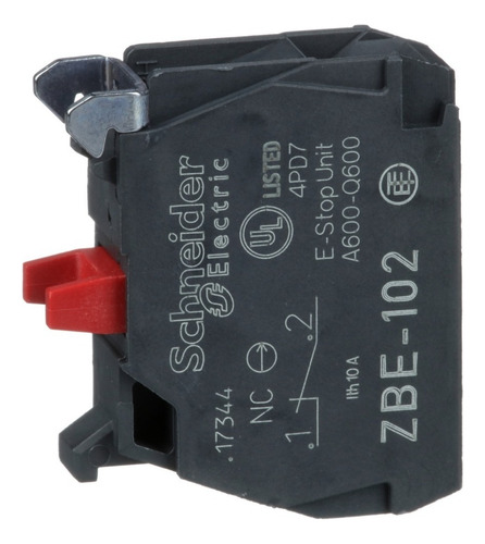 Bloque De Contacto Schneider Electric ZBE-102 Tipo 1NC para Botones Harmony XB4/XB5 de Ø22mm - Montaje Frontal