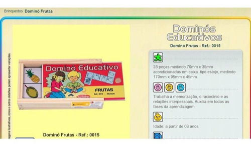 Imagem 4 de 4 de Dominó Frutas Brinquedo Educativo Brincar À Vista