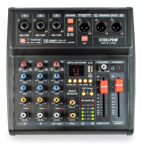 Mezcladora Steelpro Mix-3.1pro Usb Interface, 3ch+subwoofer