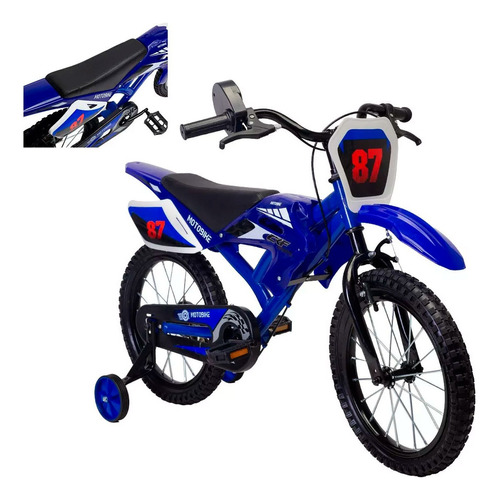 Bicicleta Para Niños R12 Tipo Moto Cross Rin Cromado Color Azul