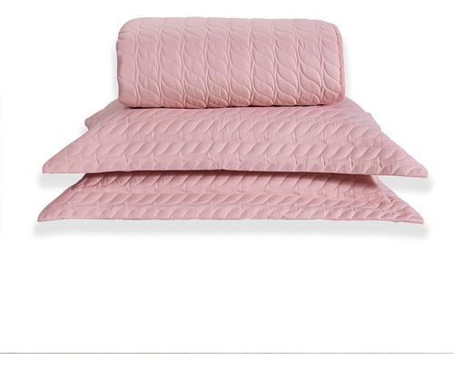 Kit Cobre-leito Colcha King Bordado Micropercal 300 Fios Cor Rosa Chá