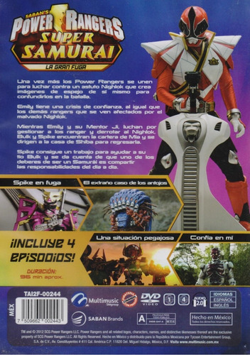 Power Rangers Super Samurai La Gran Fuga Pelicula Dvd