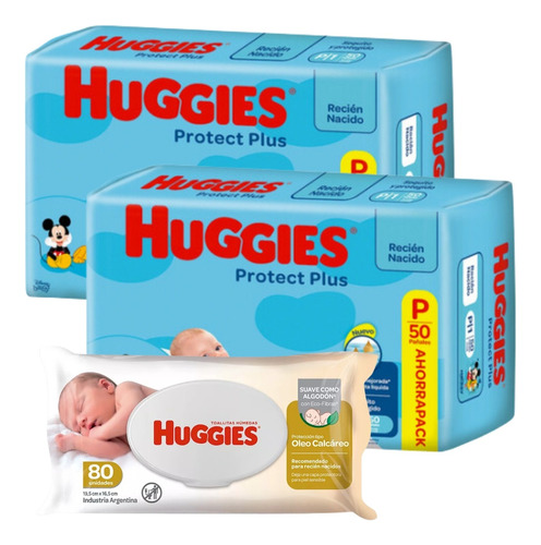 Pack 2 Pañales Huggies Protect Plus P Con Toallitas Humedas