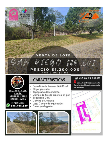 Venta Lote San Diego 100 Mz Xvi Con Todos Los Servicios, Vistas Panorámicas, Proyecto Arquitectónico Incluído En Av Principal Fracc Rancho San Diego Ixtapan De La Sal Edomex