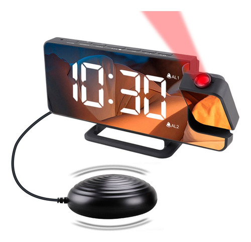 Reloj Despertador Con Vibración, Espejo Led, Proyección Digi