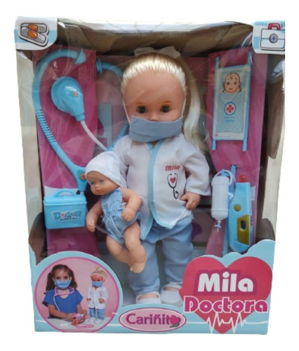 Muñeca Mila Pediatra Con Bebe Incluido Adar Cariñito