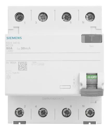 Disyuntor Diferencial 4x80a 30ma Siemens 5sv4347-0 Ac