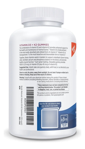 Nordic Naturals Vitamina D3 (1000 Iu) + K2 (45 Mcg) 120 Pzas