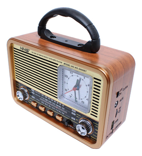 Radio Vintage Con Reloj Clásico Am Fm Bluetooth Recargable 