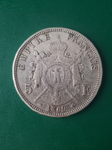 Francia 1869 5 Franco Plata Estado Muy Bueno, En Cápsula (Usado)