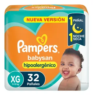 Pampers Babysan Hipoalergénico, Pañales Desechables Talle XG 32 Unidades