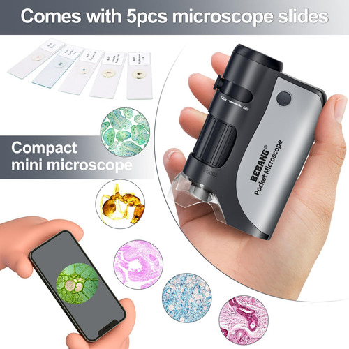 Microscopio De Bolsillo Bebang, Mini Microscopio De Mano 60x