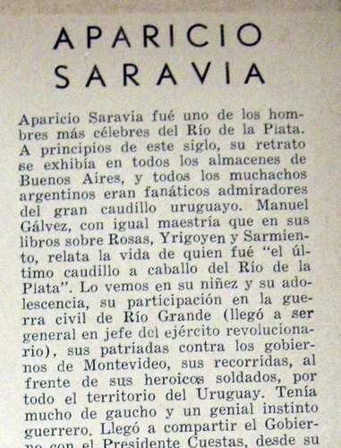 Manuel Gálvez Vida De Aparicio Saravia 1957 Uruguay