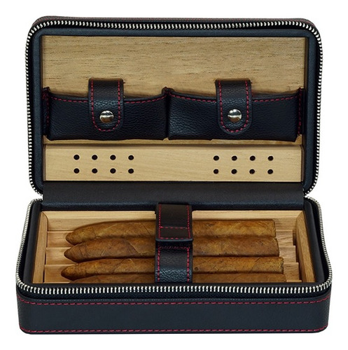 Estuche Portátil Kit Humidor De Viaje Para Puros Habanos Negro