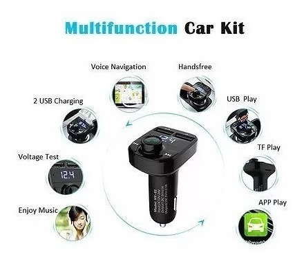 Imagen 2 de 9 de Bluetooth Transmisor Fm Auto Manos Libres Cargador 2 Usb