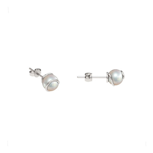 Imagen 2 de 10 de Aretes Broqueles De Perla Natural Y Plata 925 Mujer Agálea