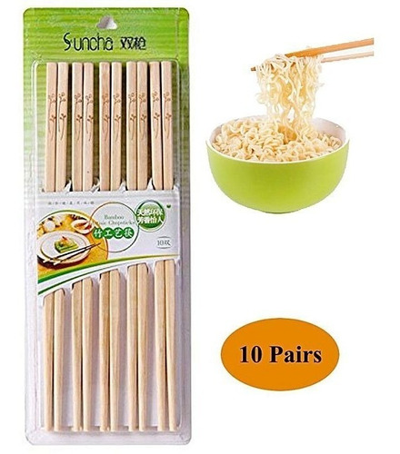 Set X 10 Palitos Para Sushi Chopsticks Bambú Reutilizables