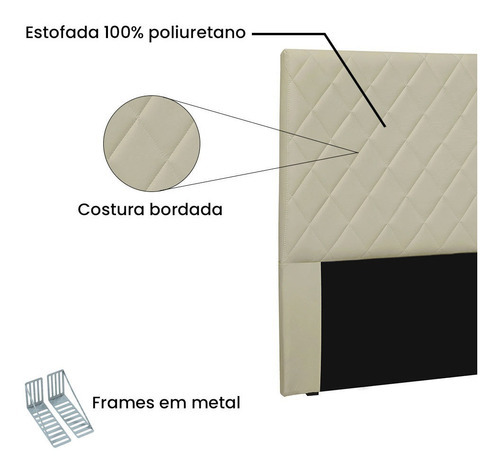 Cabeceira Para Cama Box King 195 Esmeralda Corino - Pallazio Cor Marfim