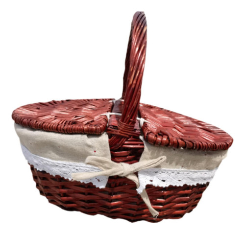 Cesta De Picnic De Mimbre, Cesta De 35x25x16cm Tela Marrón