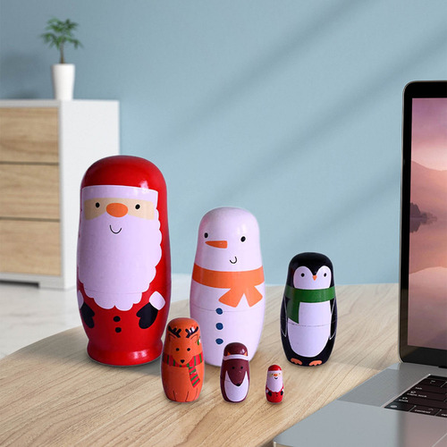 Muñecos Anidados De Estilo Ruso, Madera Pintada Para Manuali