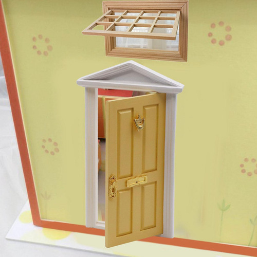 1:12 Puerta Multiusos De Madera Para Casas De Amarillo