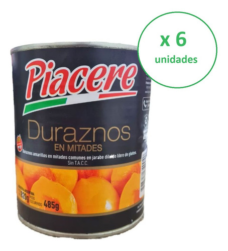 Pack Durazno Piaccere Lata 820g X 6 Unidades - Dh Tienda