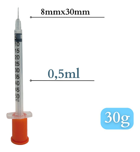 Kit 50 Seringa Para Insulina 0,5ml 8mm X 0,30mm 30g Uniqmed