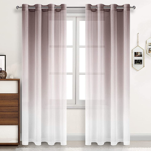 Dwcn Faux Linen Ombre Sheer Curtains - Gradient Semi Voile D