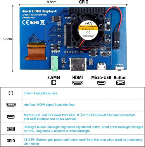 Pantalla Táctil Miuzei Raspberry Pi 4 Con Ventilador De Caja
