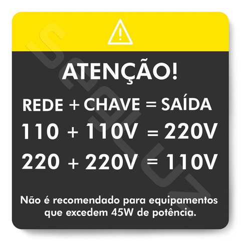 Imagem 2 de 5 de Auto Transformador Com Chave 45w Conversor 110/220v Bivolt