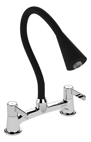 Combinacion Llave Grifo Para Lavaplatos Ferrara Flessi Cromo Negro Marca Stretto
