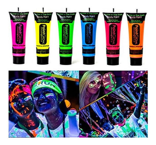 6 Tubos Pintura Corporal Neon Glow Luz Negra Uv Bodypaint