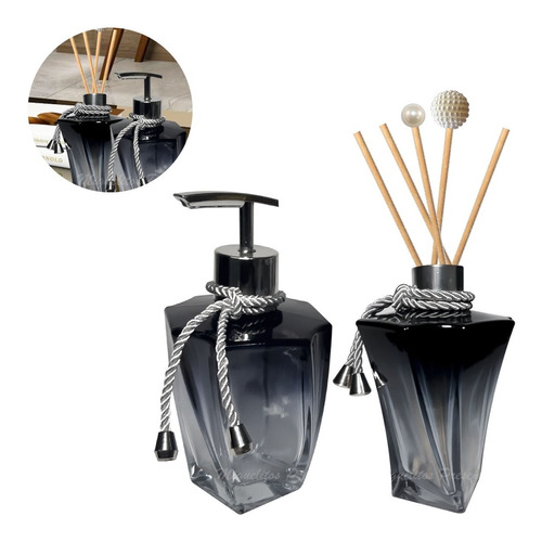 Kit Lavabo Aromatizador E Saboneteira Difusor Vidro Luxo