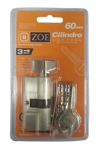 Cilindro Zoe 60mm Con Perilla Pomo Mariposa - Llave Estandar