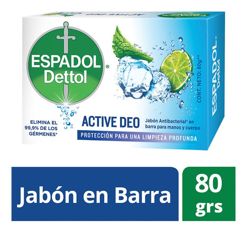 Espadol Dettol - Jabon Antibacterial Active Deo 1 X 80 Gr
